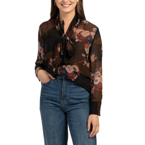 JASON WU Black Tie Neck Long Sleeve Blouse - Picture 1 of 2